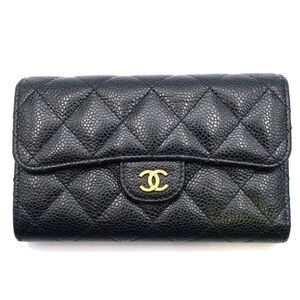 Chanel Matelasse Medium Flap Wallet Trifold Wallet Caviar Skin Ap0232